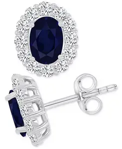 Серьги-Гвоздики с овальным венцом из зеленого кубического циркония из стерлингового серебра Macy'S, sapphire