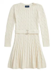 Платье фактурной вязки с поясом POLO RALPH LAUREN KIDS, нейтральный
