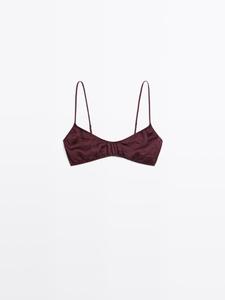 Бюстгальтер с треугольными чашечками из атласа, присборенный - студия Massimo Dutti, бургундия