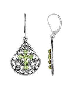 Серьги-Кресты с красным кристаллом и оловянным веером 2028, green