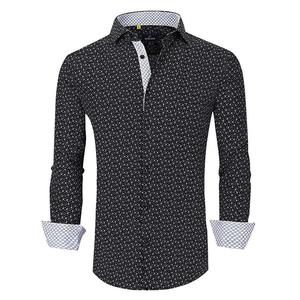 Azaro Uomo Для мужчин приталенный крой, эластичный в четырех направлениях, с длинными рукавами и геометрическим рисунком, на пуговицах, цвет Black Anchor