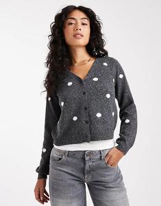 Мягкий укороченный кардиган Vero Moda в горошек темно-серого меланжевого цвета
