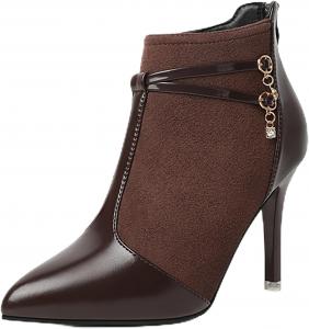 Женские кожаные ботильоны с заостренным носком и шпилькой, на щиколотку, осенне-зимняя мода, сзади с молнией, удобные на высоком каблуке, для вечеринок, повседневной носки и свиданий BOEGBNW, Brown