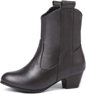 Женские ковбойские вестерн-ботильоны до щиколотки с круглым носком, без застежки, в стиле Челси, с низким устойчивым каблуком, нарядные короткие ботинки JOEUSTY, Dark Brown