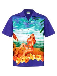 Рубашка на пуговицах классического кроя Hawaiihemdshop.de Beach Girl, синий