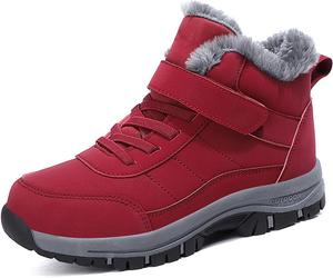 Женские водонепроницаемые теплые ботинки на платформе с застежкой-липучкой, с удобной меховой подкладкой, ортопедические, легкие, с нескользящей подошвой, для зимы, лыжного спорта и походов на свежем воздухе BZIKBGE, Wine Red