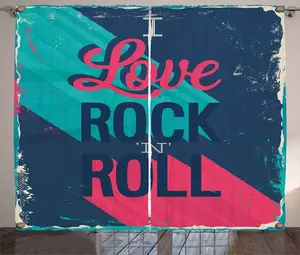 Штора ABAKUHAUS Рок-музыка в деревенском стиле, Я люблю рок-н-ролл, присборенная штора из тесьмы для спальни с петлями и крючками, 280 x 245 см, цвет: темно-кораллово-бирюзовый Abakuhaus