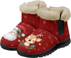 Зимние сапоги для женщин с противоскользящей подошвой, плотной подкладкой, теплые зимние ботинки для улицы, слипоны, короткие ботильоны Suhoaziia, Santa Claus Reindeer