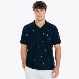 Мужская классическая рубашка-поло Nautica Printed Deck Polo, темно-синий