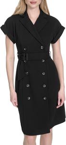 Женское платье-жакет Calvin Klein из крепа с короткими рукавами и воротником, Black