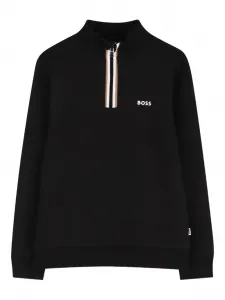 Толстовка с воротником на молнии и логотипом BOSS Kidswear, черный