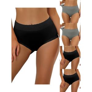 5 упаковок женского хлопкового нижнего белья с высокой посадкой и кружевной отделкой, трусики с полным покрытием для контроля живота ALLEGRA K, цвет Black Gray