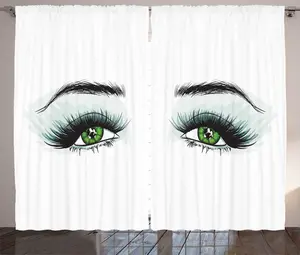 Шторы ABAKUHAUS в деревенском стиле с эффектом бровей, макияжем и ресницами, универсальные ленточные шторы для гостиной с петлями и крючками, 280 x 225 см, серо-лаймовый цвет Abakuhaus