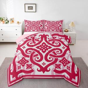 Erosebridal Комплект постельного белья Hot Pink Chinoiserie Full Size в стиле ретро с экзотическим ацтекским античным узором из дышащего микрофибера розово-белого цвета, White,hot Pink