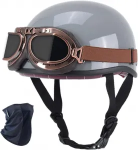 Мотоциклетный шлем Retro Jet, одобренный ECE R22.06, легкий полушлем с защитными очками, винтажный шлем для чоппера, полушлем для мужчин и женщин, для скутера, мопеда RHBDDHV, Schwarz