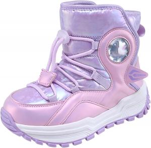 Мальчики Девочки Регулируемые Сапоги для Снега Зимние Водонепроницаемые Нескользящие Теплые Детские Обувь С Толстой Подошвой Сапожки до Середины Икры Generic, Purple-B