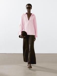 Брюки из смесовой льняной ткани с эластичным поясом Massimo Dutti, шоколадный