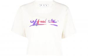 OFF WHITE Футболка кроп с логотипом Readymade Бежевый/Фиолетовый OFF-WHITE