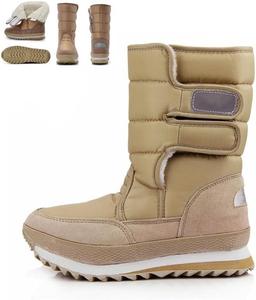 Женские зимние снежные ботинки, утепленные мехом, противоскользящие, водонепроницаемые, легкие, теплые модные ботинки до середины голени SkiPdrDa, Khaki 7.5