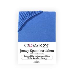 Простыня Müskaan из трикотажа 180x200 - 200x200 см королевского синего цвета до 22 см. Простыня на резинке, 100% хлопок