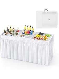 COSTWAY Складной походный столик/холодильник для льда, 150 x 60 см, белый