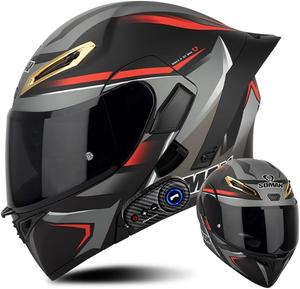 Шлем мотоциклетный TONCXRW Bluetooth, черный / серый / красный