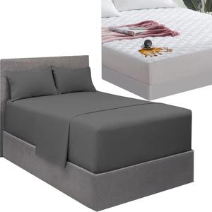 Mellanni Комплект постельного белья, размер Queen (152x203 см), с глубокими карманами, водонепроницаемый наматрасник, серый и белый