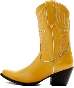 Женские ковбойские сапоги с комфортной посадкой с вышивкой в виде бабочки, заостренным носком и массивным каблуком для потрясающего западного образа IBDPOSH, Yellow