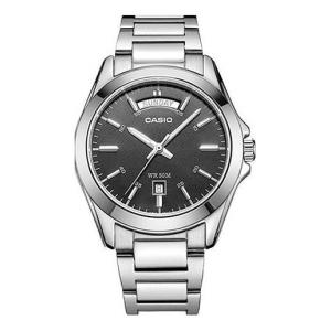 Часы CASIO Waterproof Stainless Steel Strap Quartz Mens Black Analog, черный