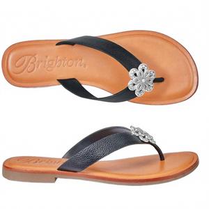 Черные сандалии-шлепанцы Aster Flower с кожаными вставками и цветочным декором Brighton