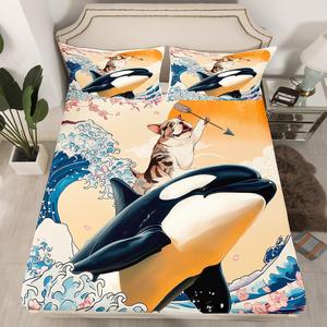 Erosebridal Детский комплект постельного белья Funny Dog с японскими океанскими волнами, розовой сакурой и мультяшными китами, Beige Navy Black Brown