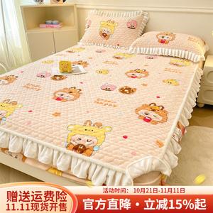 Boyang Простыня на резинке 180х200 см из молочного вельвета с кружевом, трикотаж Sweet Heart