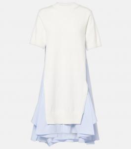 Полосатое миди-платье из хлопковой поплиновой ткани Sacai, Off White×L/Blue Stripe