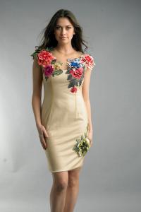Коктейльное платье без рукавов с цветочной аппликацией Basix Black Label, Ivory Nude