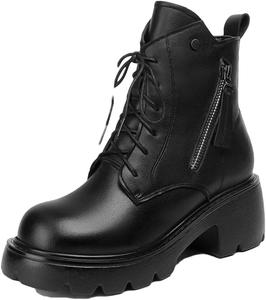 Женские ботинки Niiyyjj из натуральной кожи, для верховой езды, шнуровка, молния, короткие ботинки на высоком каблуке с платформой, ботильоны, Black Fleece