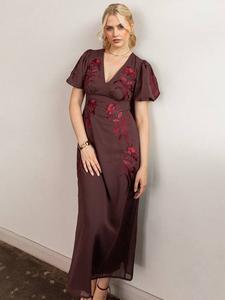 Платье миди с v-образным вырезом и пышными рукавами с цветочным принтом Maya Deluxe