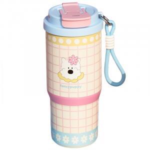 Термостаканы 750 мл KAWASIMAYA, 750Ml Plaid Puppy Ice Keeper Cup (With Carrying Strap)