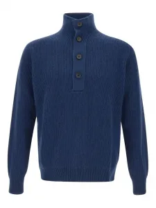 Ребристый свитер с высоким воротом и пуговицами Filippo De Laurentiis, синий