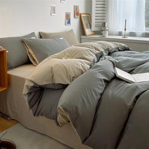 Antarctic Комплект постельного белья из 4 предметов (простыня на резинке 150 см, пододеяльник 200х230 см), 100% хлопок, цвет Light Gray + Khaki