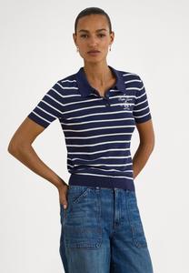 Поло Lauren Ralph Lauren Petite STRIPED COTTON-BLEND POLO SWEATER, Refined Navy/White/Dark Blue
