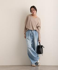 Футболка с V-образным вырезом и рукавами «летучая мышь» Pourvous, цвет Gray Beige