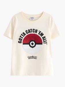 Детская футболка Pokemon с пайетками Lindex, Light Dusty White