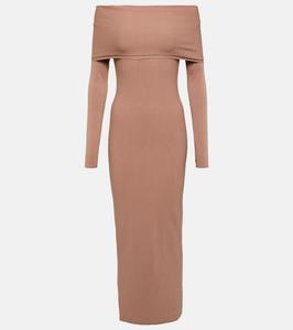 Платье миди из джерси с открытыми плечами Alaïa, бежевый
