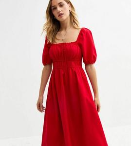 Повседневное платье PUFF SLEEVE MIDI New Look, красный