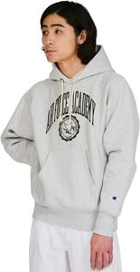 Толстовка с капюшоном Champion с длинными рукавами, флисовая подкладка, графический принт, технология Reverse Weave (R), модель C3-C116, мужская, серебристо-серый/черный