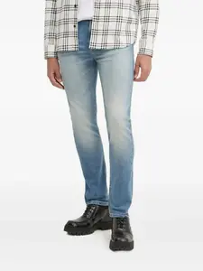 Джинсы с кожаными заплатками HUGO, синий