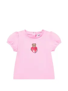 Футболка с принтом медвежонка и рукавами-фонариками Moschino Kids, розовый