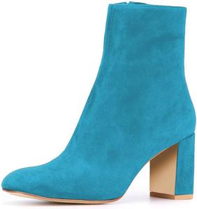 Женские ботильоны XYD из мягкой замши с круглым носком, удобным каблуком-блоком и молнией, Blue