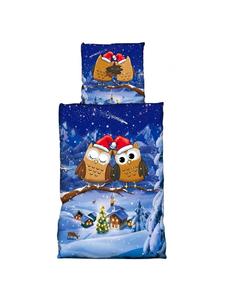 Cofi 1453 Флисовое постельное белье с рождественским мотивом, изображающим сов, 135x200 см, разноцветное