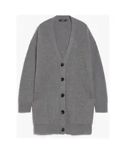 Серый кардиган оверсайз, шерстяная смесь, ребристая вязка. Weekend Max Mara, серый